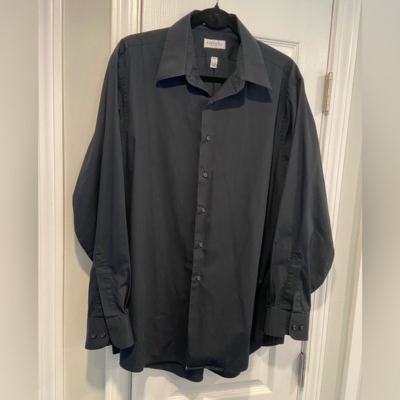 Van Heusen Mens Size L Black Textured Long Sleeve Button Down Dress Shirt - Picture 1 of 11